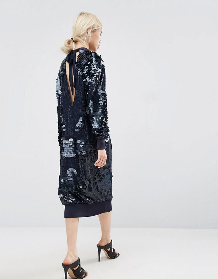 Asos White Sequin Midi Dress With Tie Back - Black