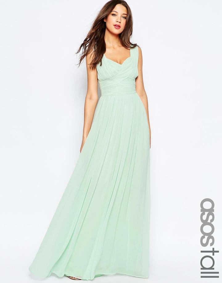 Asos Tall Wedding Ruched Panel Maxi Dress - Mint