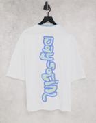 Asos Daysocial Oversized T-shirt With Tipped Rib Neck And Vertical Logo Back Print In White