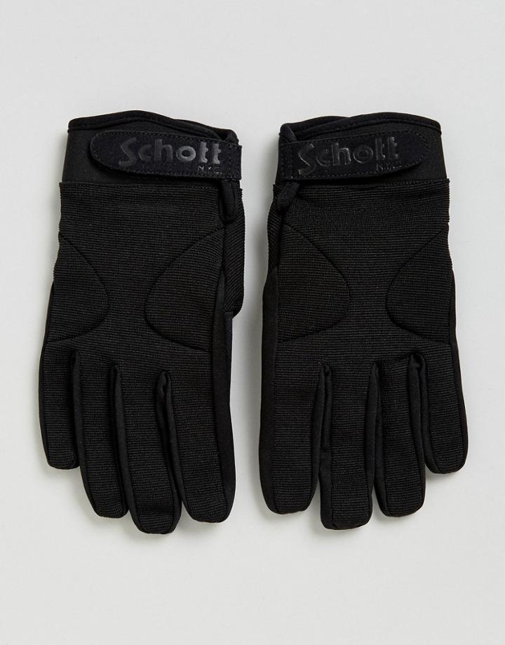 Schott Nylon Gloves Fleece Lined In Black - Black