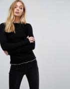 Fashion Union High Neck Sweater With Contrast Trime - Black