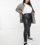 In The Style Plus X Saffron Barker Leather Look High Waist Pants In Black