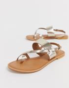 Asos Design Flisse Leather Flat Sandals - Gold