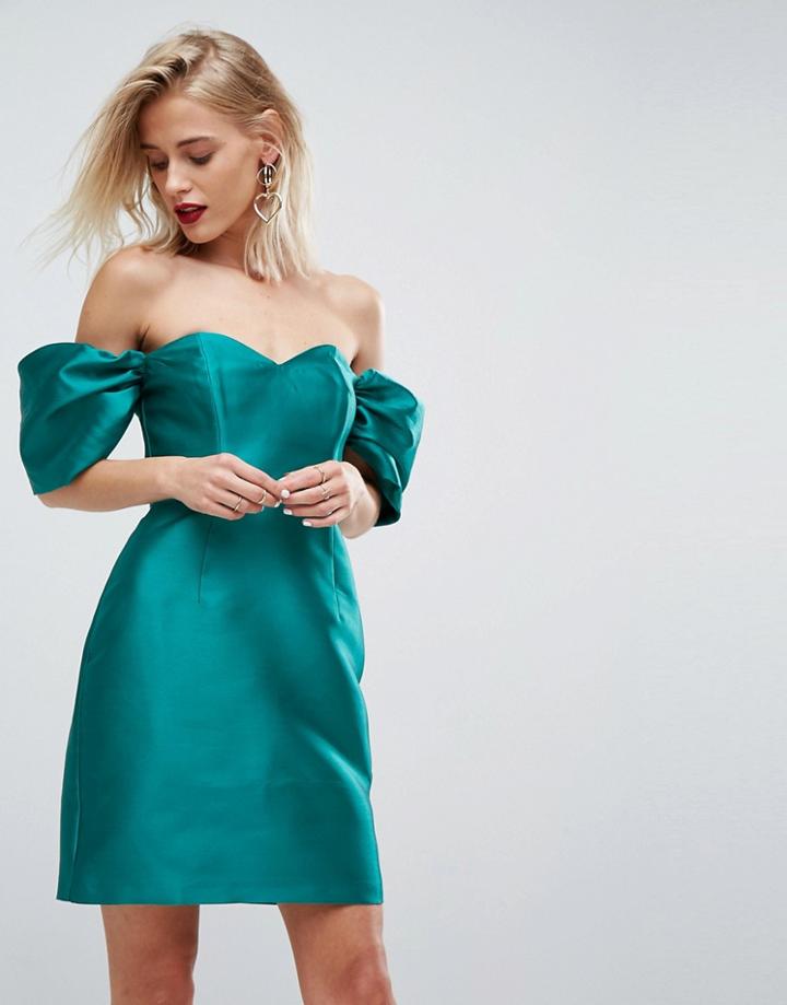 Asos Bardot Structured Cocktail Mini Dress - Green