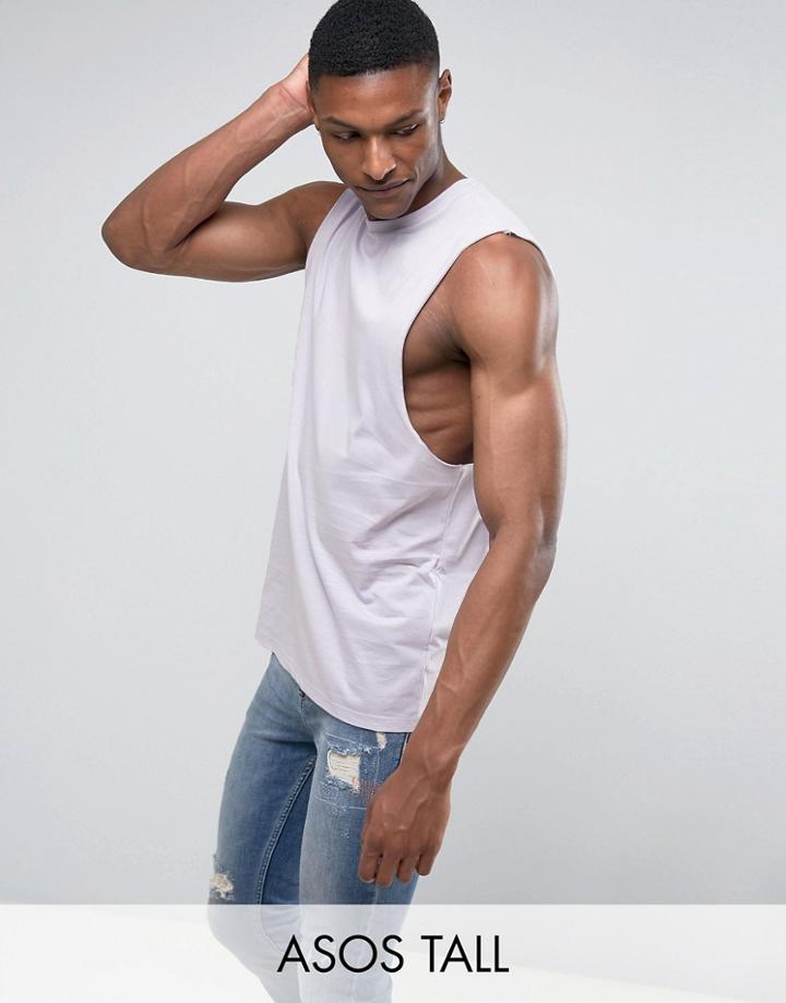 Asos Tall Sleeveless T-shirt With Dropped Armhole In Purple - Purple