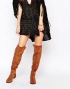Carvela Will Tan Studded Suede Flat Pull On Over The Knee Boots - Tan