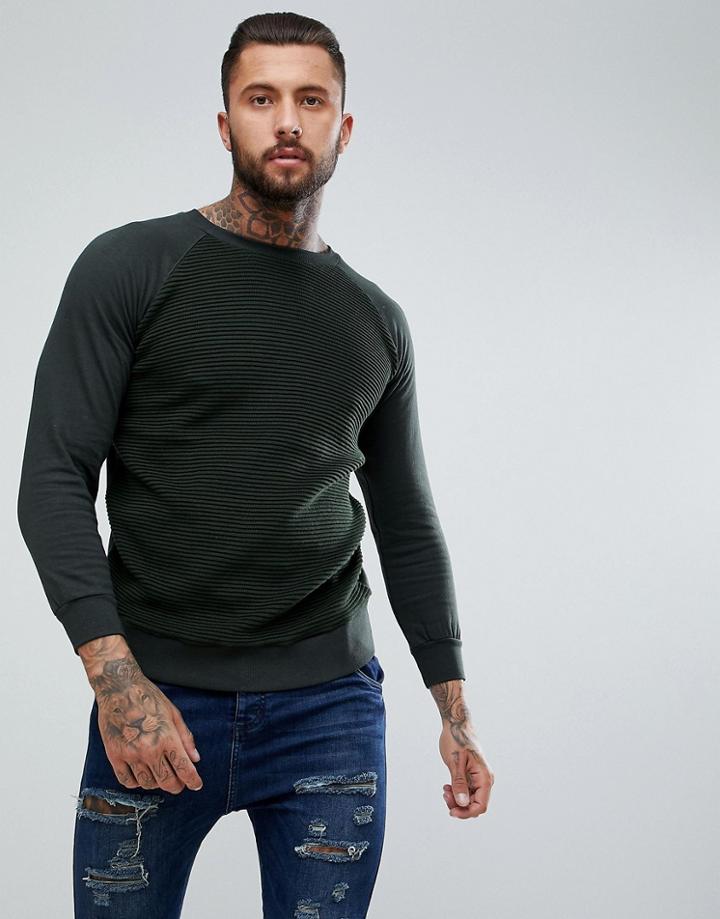 Brave Soul Textured Crew Neck Sweatshirt - Green