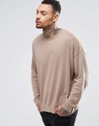 Asos Cotton Sweater In Boxy Fit - Tan