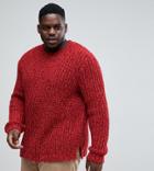 Asos Plus Heavyweight Fisherman Rib Sweater In Burgundy - Red