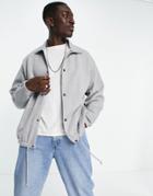 Asos Design Oversized Coach Jersey Jacket In Gray Heather-green