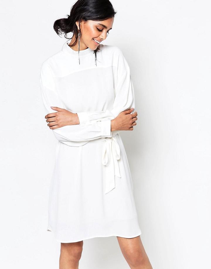 Ganni Long Sleeve Tie Waist Dress - Vanilla Ice