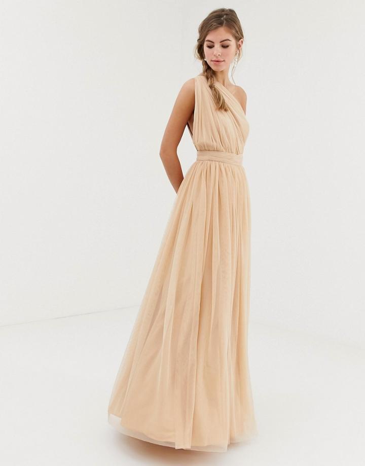 Asos Design Tulle One Shoulder Maxi Dress-multi