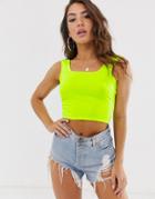 Asos Design Crop Square Neck Cami In Neon Yellow - Yellow