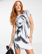 Asos Design Mini T-shirt Dress With Gold Ring Trim Detail In Blurred Animal-multi