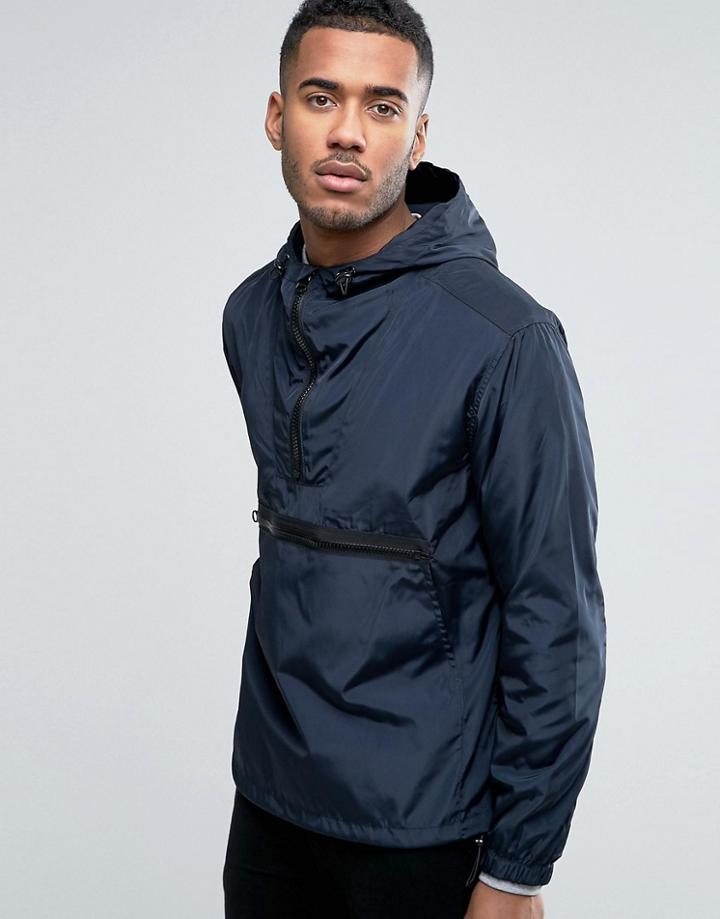 Asos Over Head Hooded Jacket In Navy - Navy