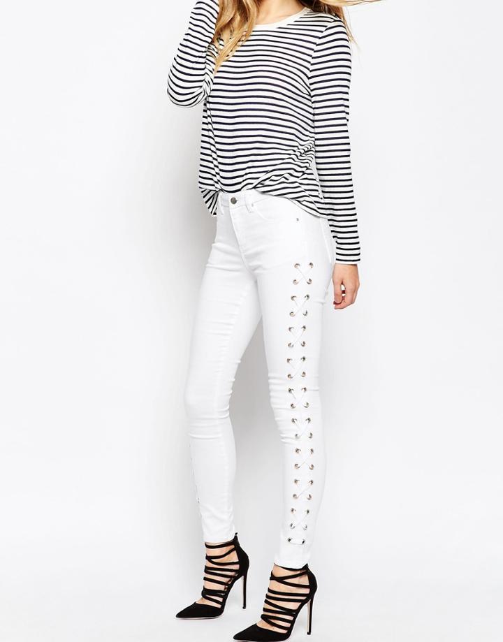 Asos 'sculpt Me' Premium Jeans In Optic White With Lace Up Sides - White
