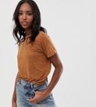 Asos Design Tall T-shirt With Roll Sleeve In Linen In Brown - Brown