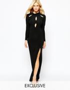 Love High Neck Maxi Dress With Cut Outs And Thigh Split - Black