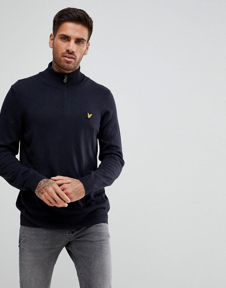 Lyle & Scott 1/4 Zip Sweater In Dark Navy - Navy