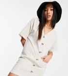 Asos Design Petite Button Through T-shirt Dress In Stone-white