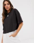 Asos Design Cropped Waffle T-shirt With Yin Yang Embroidery In Wash-gray