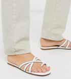 London Rebel Wide Fit Toe Loop Strappy Mule Sandals In White