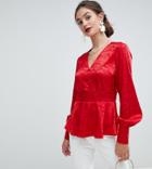 Y.a.s Tall Jacquard Button Through Top - Red