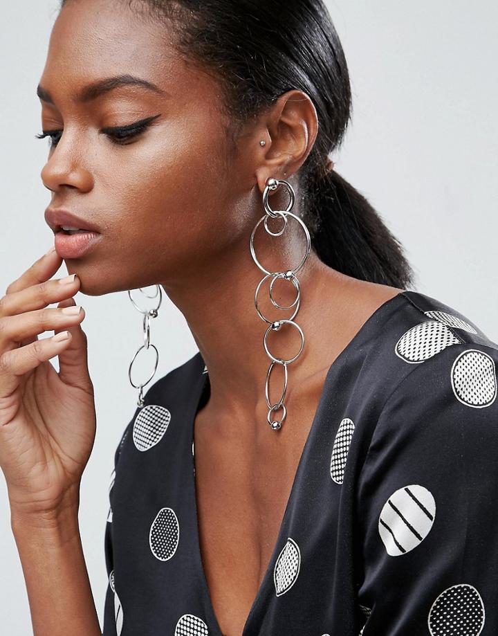Asos Statement Interlocking Strand Hoop Earrings - Silver
