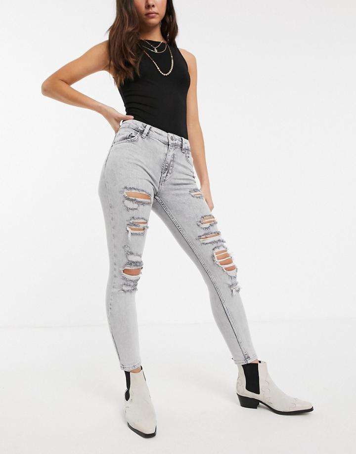 Bershka Distressed Skinny Jean In Gray