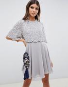 Asos Design Pearl Embellished Crop Top Mini Dress-gray