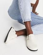 Monki Buckle Flat Mule Sandals In Off White-neutral