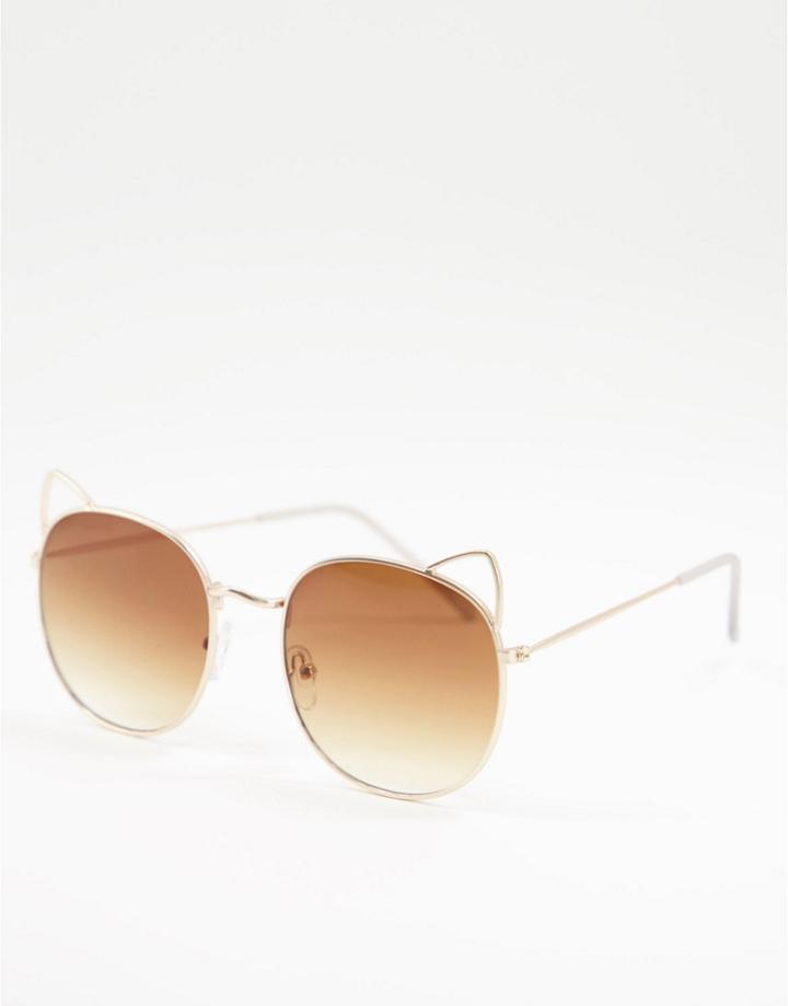 Aj Morgan Thin Cat Ears Sunglasses In Brown-gold