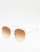 Aj Morgan Thin Cat Ears Sunglasses In Brown-gold