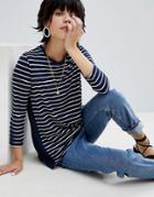 Warehouse Stripe Front Woven Back Long Sleeve T-shirt - Multi