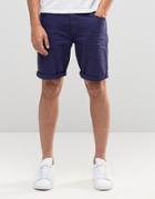 Asos Denim Shorts In Skinny Navy - Red