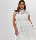 Club L Plus Crochet Detail Skater Dress - White
