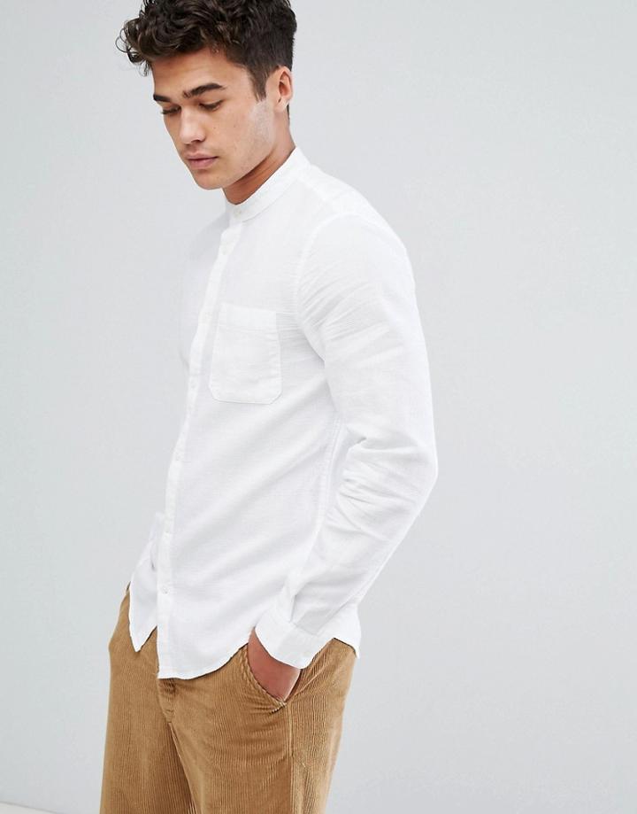 Bershka Shirt With Grandad Collar In White - White