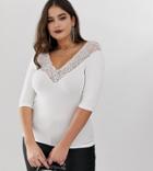 Asos Design Curve Top With Bardot Off Shoulder Lace Trim-cream