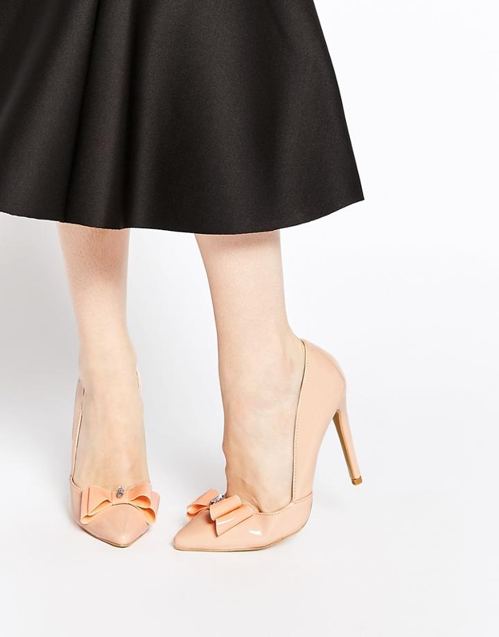 Ax Paris Nina Cut Out Bow Heeled Court Shoes - Peach