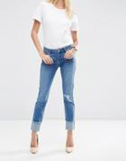 Asos Kimmi Shrunken Boyfriend Jeans In Rio Wash With Deep Turn Ups - Midwash Blue