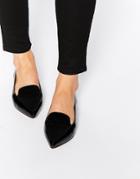 Dune Austine Black Patent Pony Effect Ponited Flat Shoes - Black