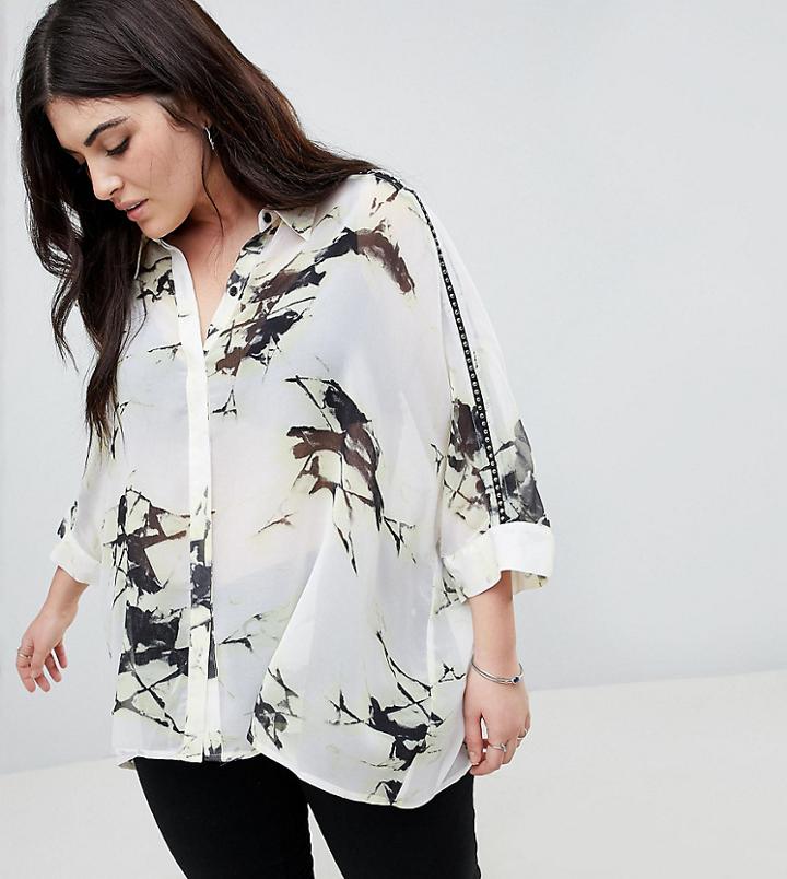 Religion Plus Oversized Shirt In Shatter Print - White