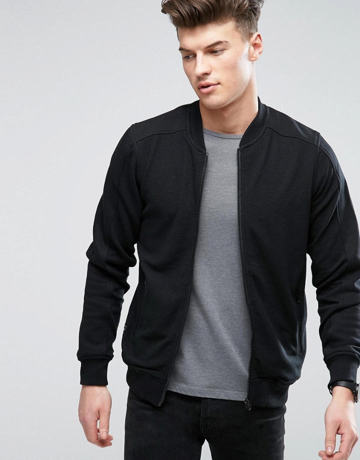 Threadbare Ribbed Zip Through Jacket - Black