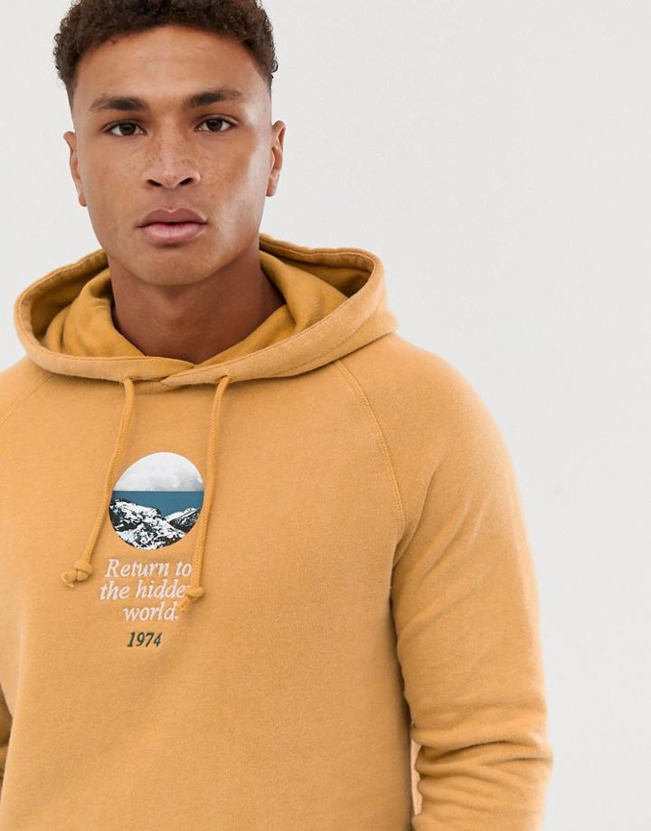 Pull & Bear Hoodie In Tan With World Embroidery - Tan