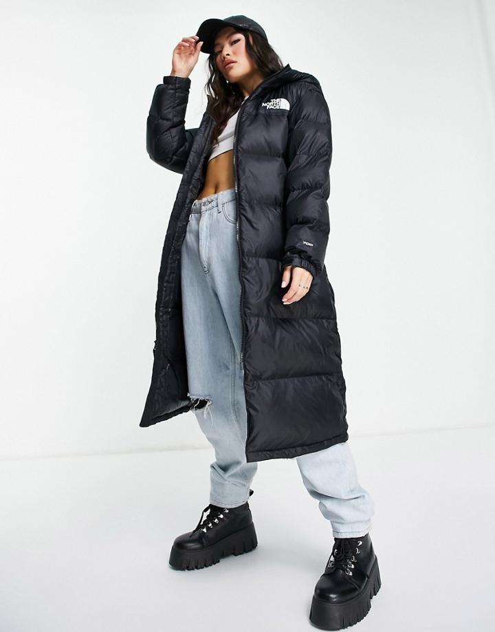 The North Face Nuptse Belted Parka Coat In Black