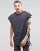 Asos Super Oversized T-shirt With Angled Hem And Side Ruching - Ebony