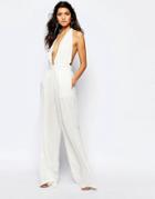 The Jetset Diaries Hammock Plunge Neck Jumpsuit In White - Ivory