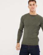New Look Muscle Fit Sweater In Khaki - Green