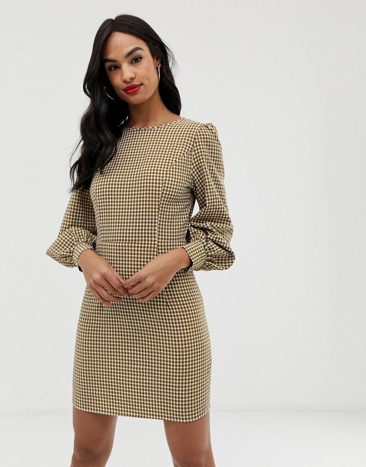 Fashion Union Gingham Long Sleeved Dress - Green