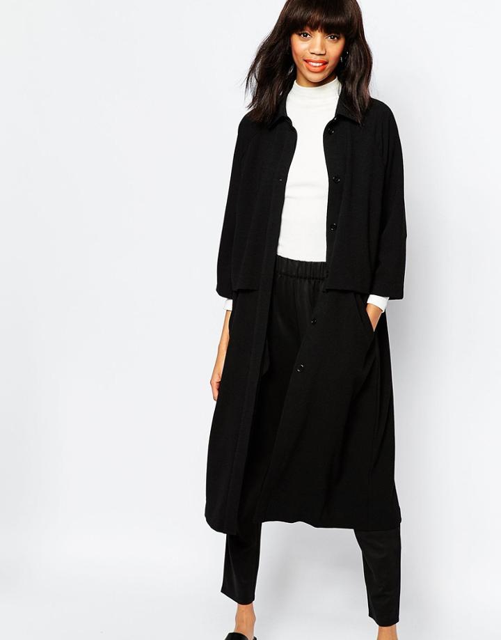 Monki Oversized Button Up Coat - Black
